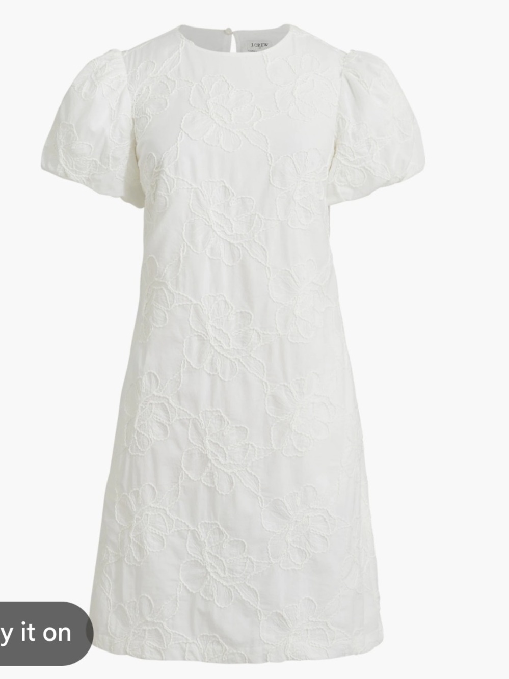 NWT! J.Crew Factory Embroidered puff-sleeve mini dress White. Womens 8